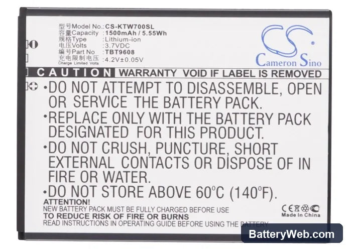 K-Touch W70 Replacement Battery, 3.7V, 1500mAh, Li-ion 5