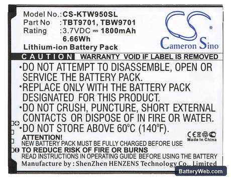 K-Touch S5 Replacement Battery, 3.7V, 1800mAh, Li-ion 5