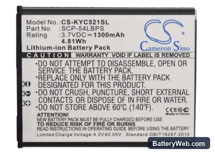 Kyocera Hydro Edge Replacement Battery, 3.7V, 1300mAh, Li-ion 5