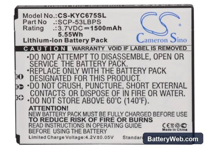 Kyocera Hydro Elite Replacement Battery, 3.7V, 1500mAh, Li-ion 5