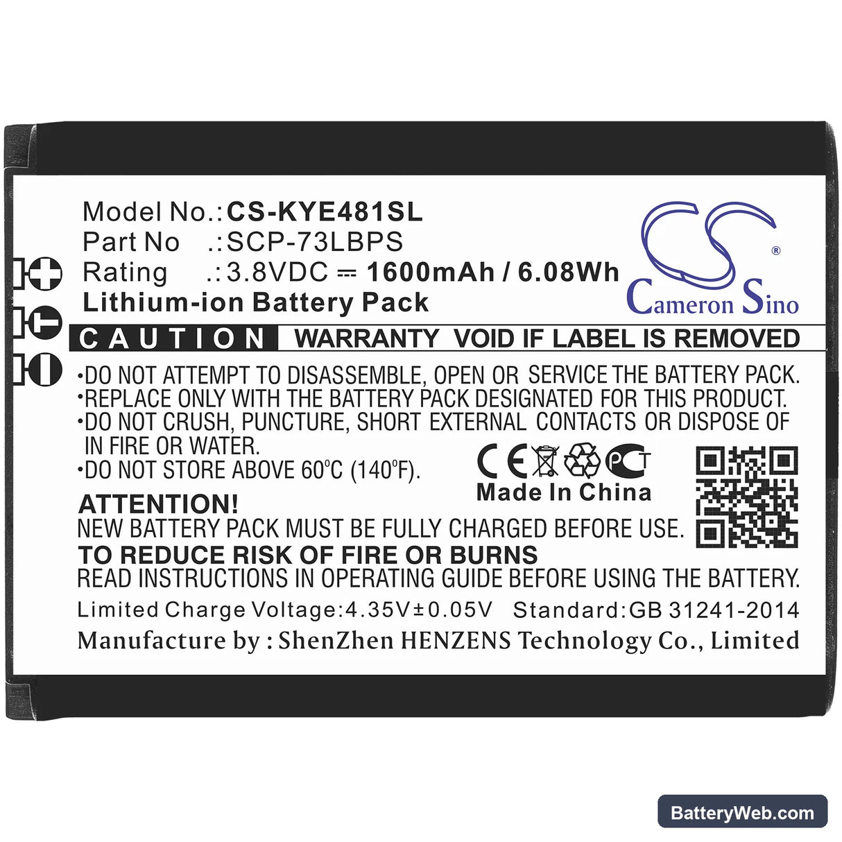 Kyocera DuraXV Extreme Replacement Battery, 3.8V, 1600mAh, Li-ion 3