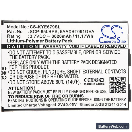 Kyocera DuraForce XD Replacement Battery, 3.7V, 3020mAh, Li-Polymer 3