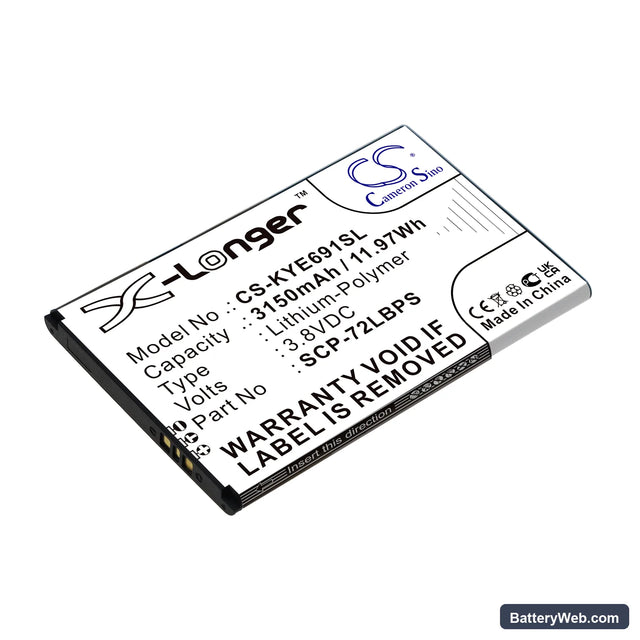 Kyocera DuraForce Pro 2 Replacement Battery, 3.8V, 3150mAh, Li-Polymer 1