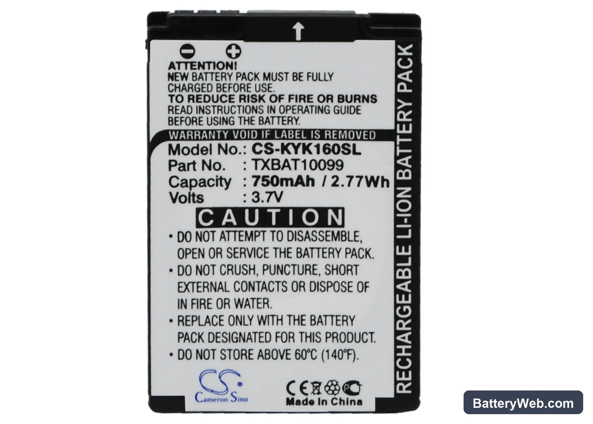Kyocera KX13 Replacement Battery, 3.7V, 750mAh, Li-ion 1