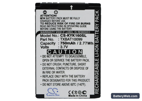 Kyocera KX13 Replacement Battery, 3.7V, 750mAh, Li-ion 1