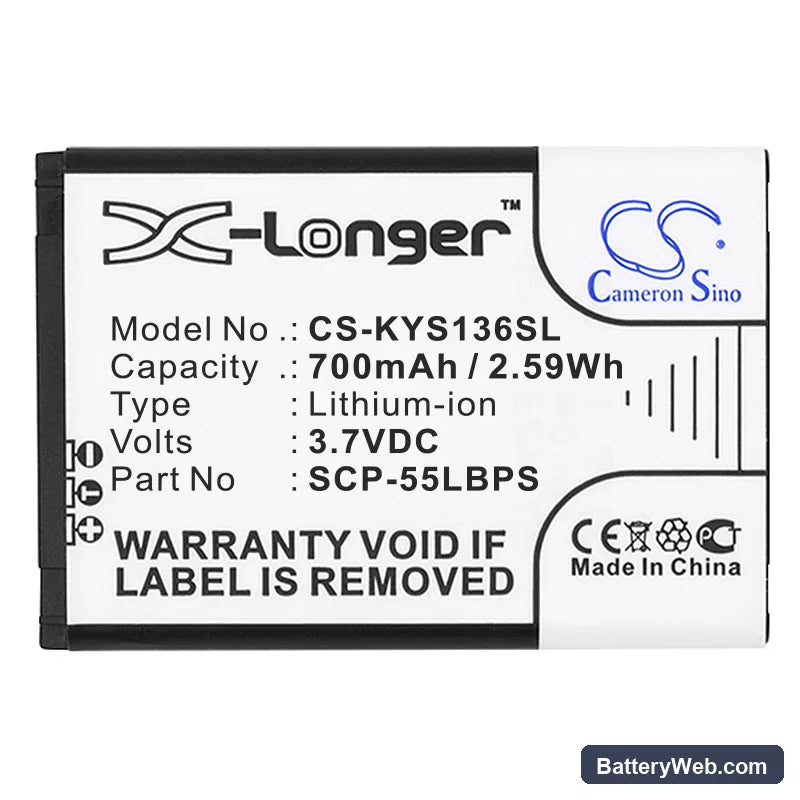 Kyocera JAX S1360 Replacement Battery, 3.7V, 700mAh, Li-ion 3