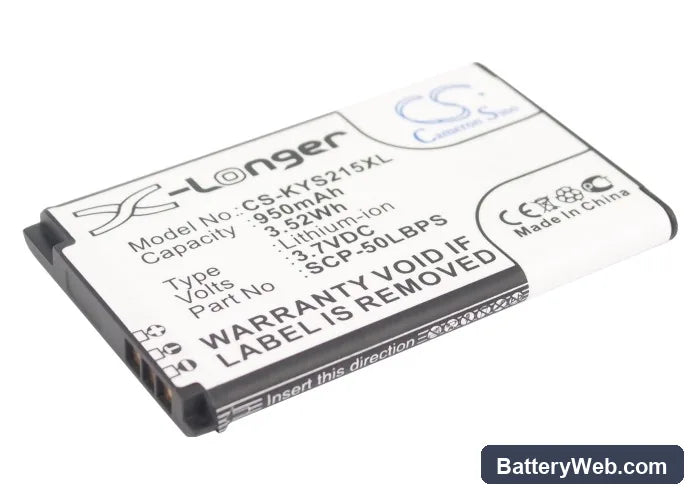 Kyocera Kona S2150 Replacement Battery, 3.7V, 950mAh, Li-ion 1