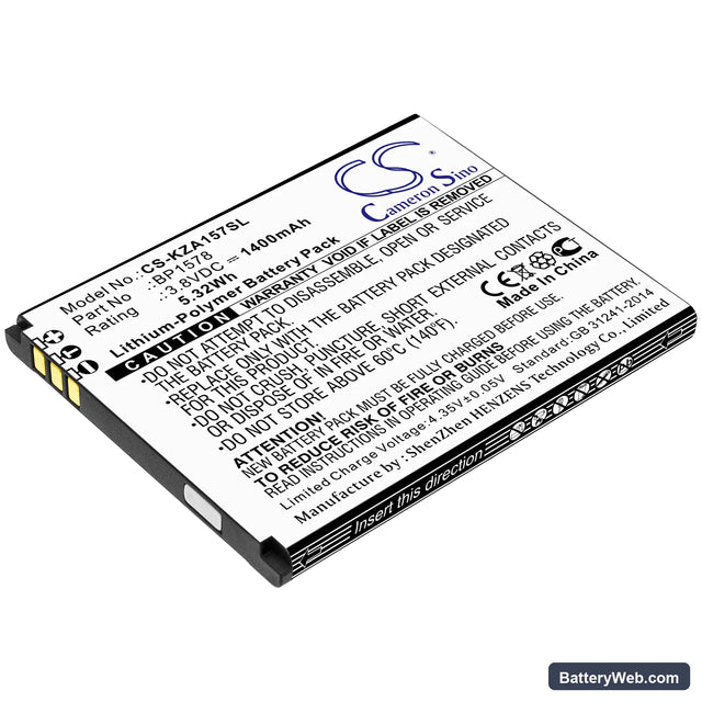 Kazuna eTalk 4G Replacement Battery, 3.8V, 1400mAh, Li-Polymer 1