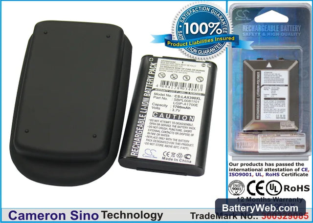 LG AX390 Replacement Battery, 3.7V, 1700mAh, Li-ion 1