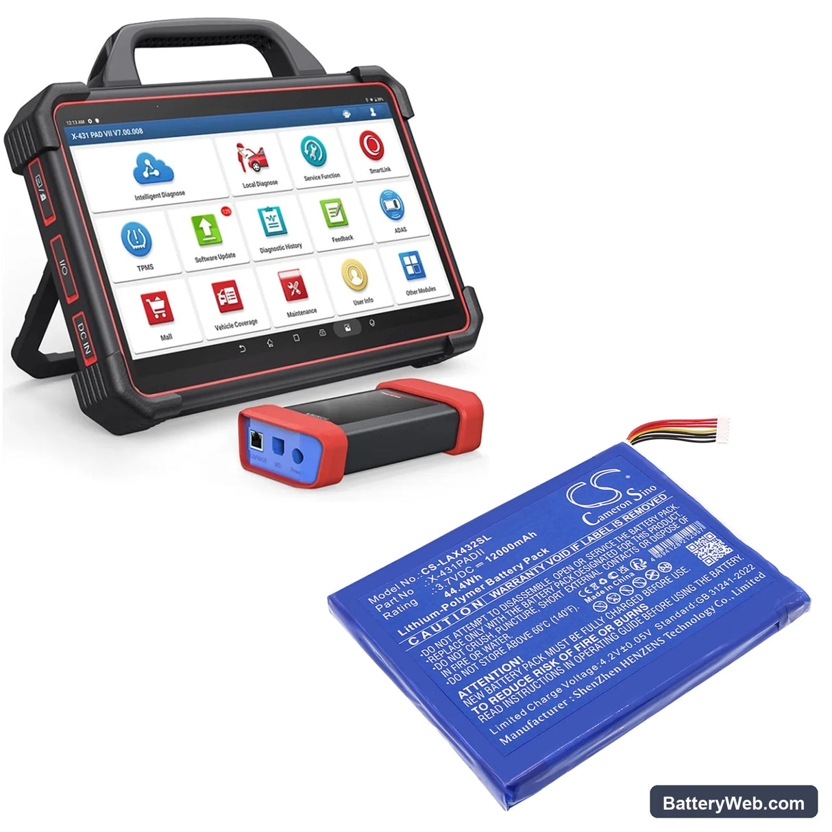 Launch Diagnostic Scanner X431 Pad 2 Replacement Battery, 3.7V, 12000mAh, Li-Polymer 6
