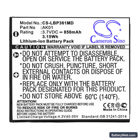 Labnet single Replacement Battery, 3.7V, 850mAh, Li-ion 3