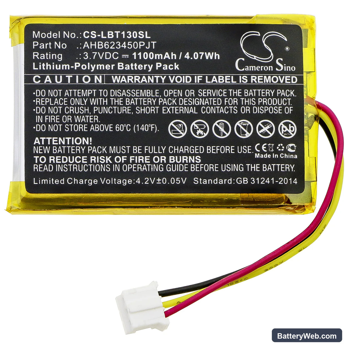 Listen Technologies Audio Guide Replacement Battery, 3.7V, 1100mAh, Li-Polymer 3