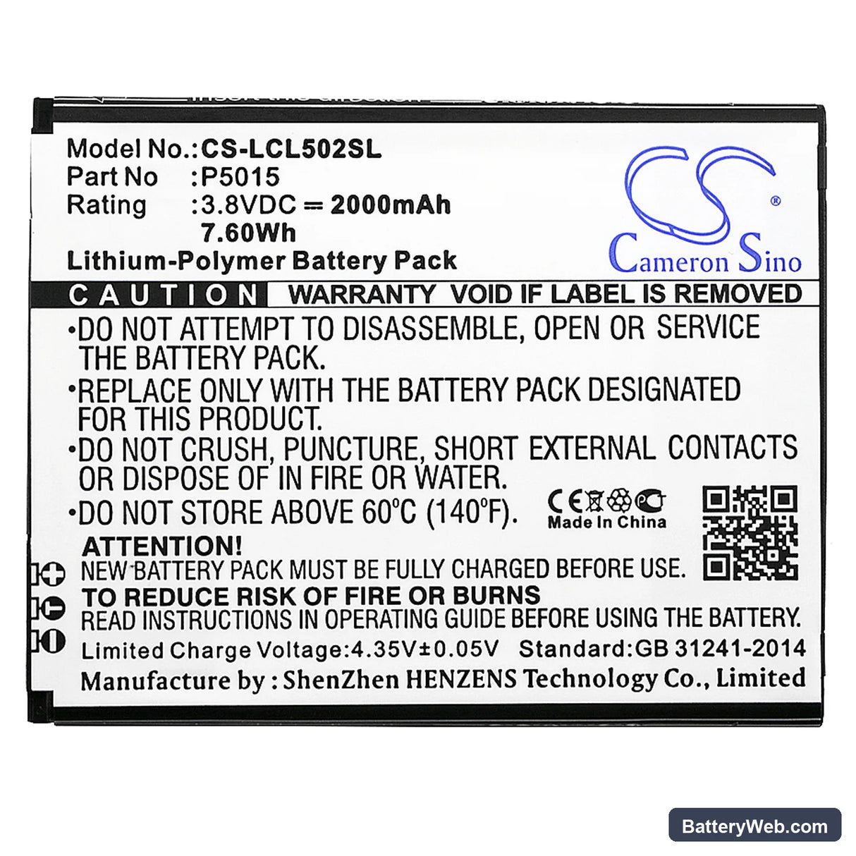 Logicom L-ITE 502 Replacement Battery, 3.8V, 2000mAh, Li-Polymer 3