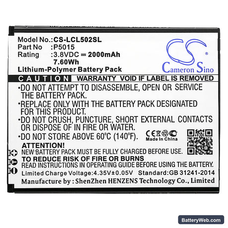 Logicom L-ITE 502 Replacement Battery, 3.8V, 2000mAh, Li-Polymer 3