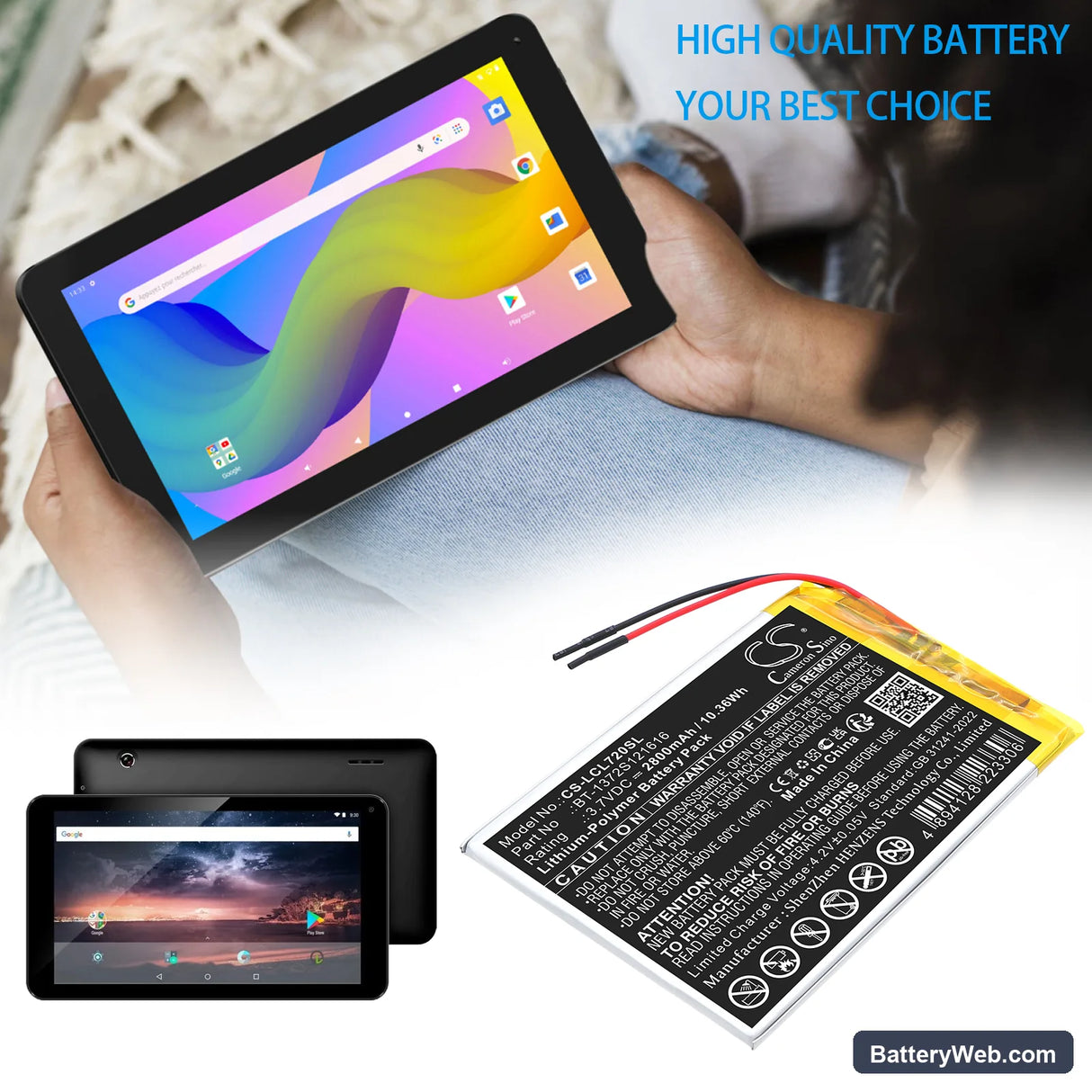 Polaroid MIDS747PXE Replacement Battery, 3.7V, 2800mAh, Li-Polymer 5