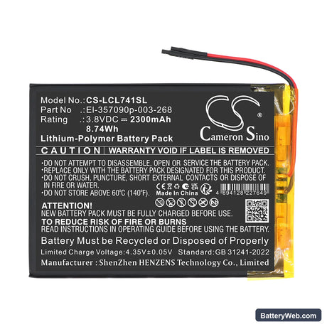 Logicom L-ement Tab 741 Replacement Battery, 3.8V, 2300mAh, Li-Polymer 3