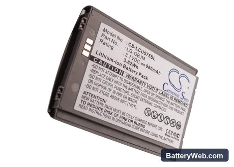 Cingular TRAX Replacement Battery, 3.7V, 980mAh, Li-ion 5