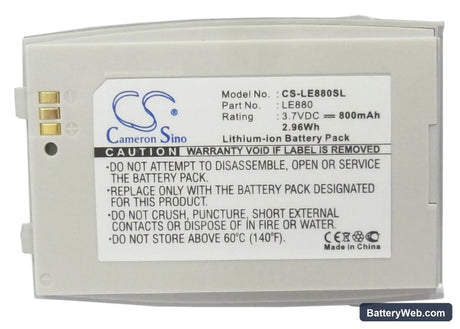 LG EG880 Replacement Battery, 3.7V, 800mAh, Li-ion 5