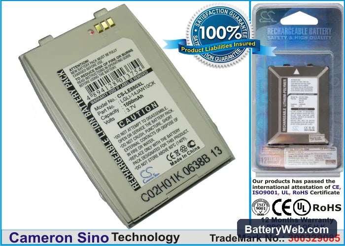 LG EG880 Replacement Battery, 3.7V, 1000mAh, Li-ion 1