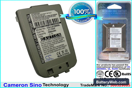 LG 1500 Replacement Battery, 3.7V, 850mAh, Li-ion 1