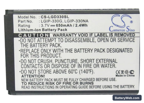 LG GD350 Replacement Battery, 3.7V, 650mAh, Li-ion 5