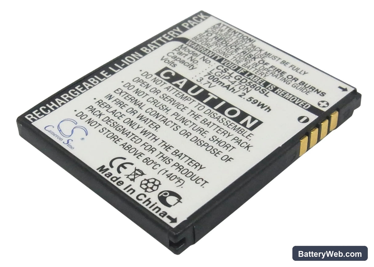 LG GD580 Replacement Battery, 3.7V, 700mAh, Li-ion 1