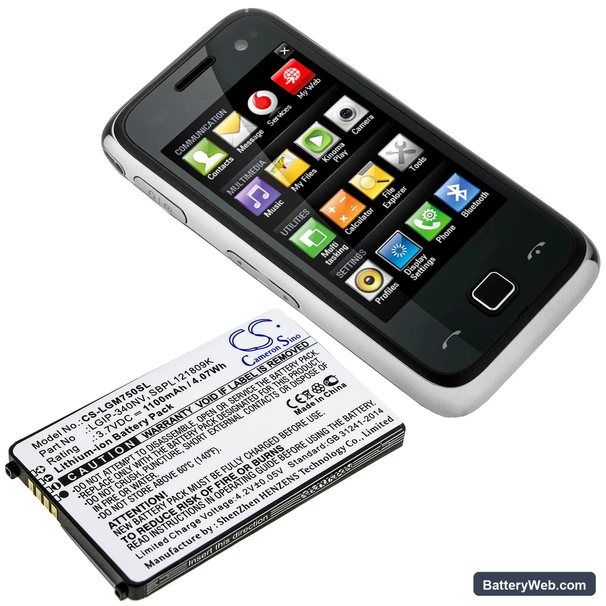LG GM750 Replacement Battery, 3.7V, 1100mAh, Li-ion 4