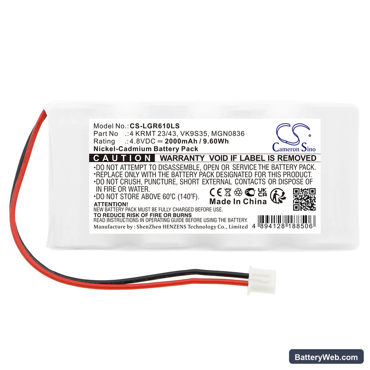 Saft 804284N Replacement Battery, 4.8V, 2000mAh, Ni-CD 3