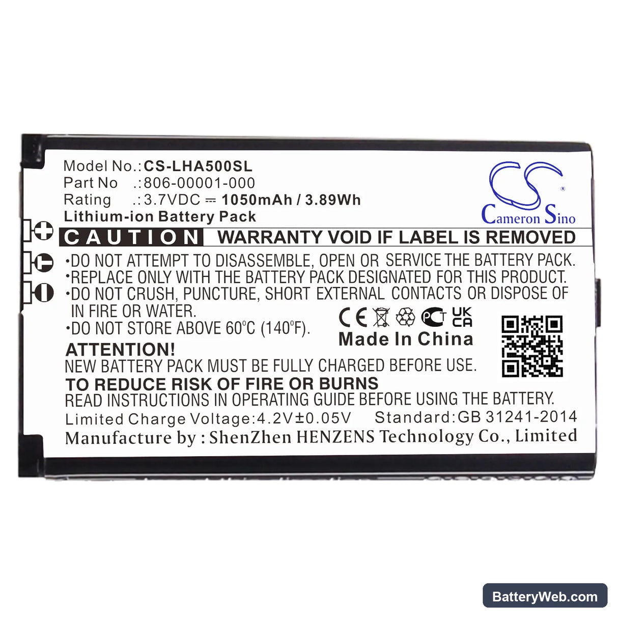 Lightspeed Aviation Replacement Battery, 3.7V, 1050mAh, Li-ion 5