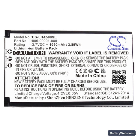 Lightspeed Aviation Replacement Battery, 3.7V, 1050mAh, Li-ion 5