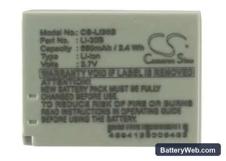 Olympus Stylus Verve Digital S Replacement Battery, 3.7V, 650mAh, Li-ion 5
