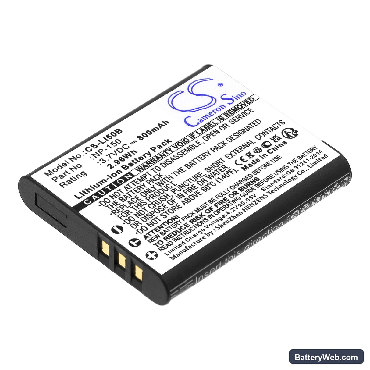 Ricoh CX3 Replacement Battery, 3.7V, 800mAh, Li-ion 1