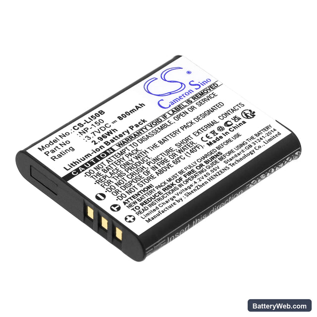 Ricoh CX3 Replacement Battery, 3.7V, 800mAh, Li-ion 1