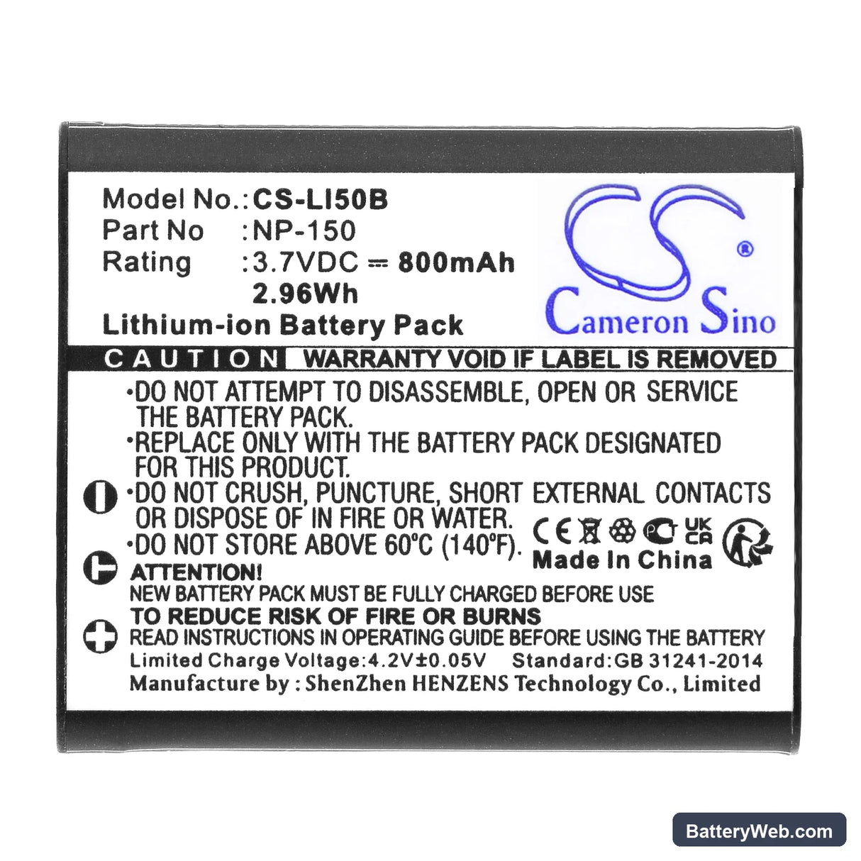 Ricoh CX3 Replacement Battery, 3.7V, 800mAh, Li-ion 3