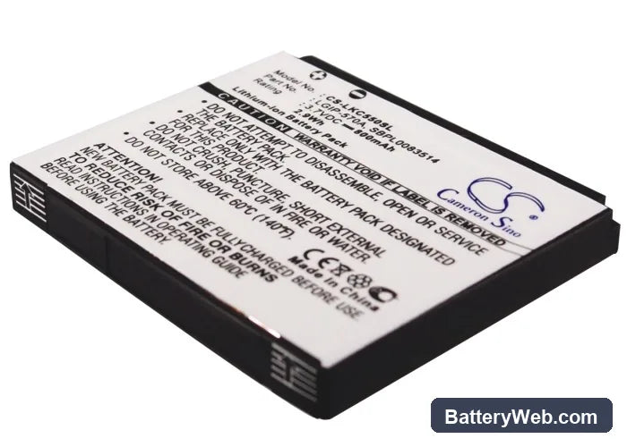 LG KC550 Replacement Battery, 3.7V, 800mAh, Li-ion 2