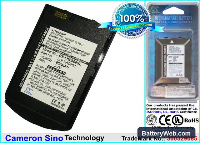 LG KE600 Replacement Battery, 3.7V, 850mAh, Li-ion 1