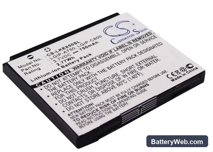 LG KE820 Replacement Battery, 3.7V, 750mAh, Li-ion 1