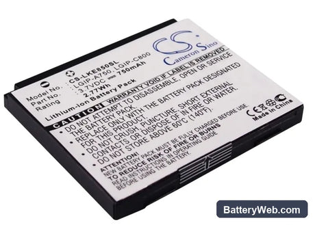 LG KE820 Replacement Battery, 3.7V, 750mAh, Li-ion 1