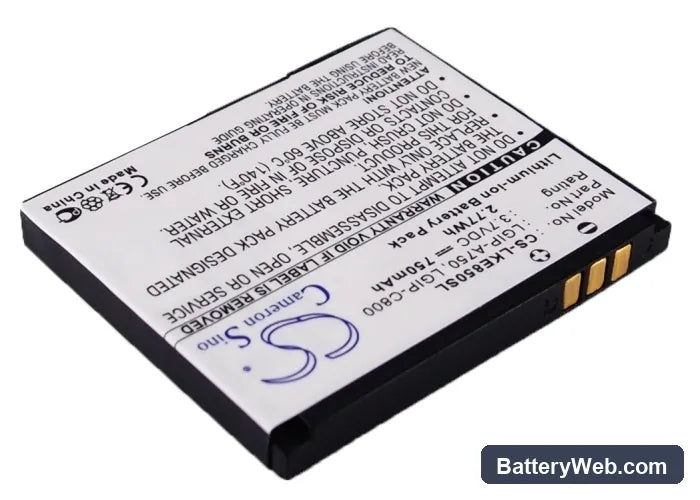 LG KE820 Replacement Battery, 3.7V, 750mAh, Li-ion 2