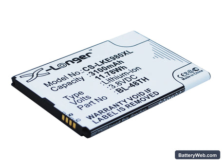 LG E940 Replacement Battery, 3.8V, 3100mAh, Li-ion 2