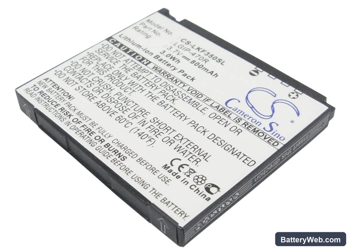 LG KF350 Replacement Battery, 3.7V, 800mAh, Li-ion 1