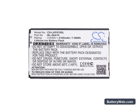 LG K10 Replacement Battery, 3.8V, 2100mAh, Li-ion 5