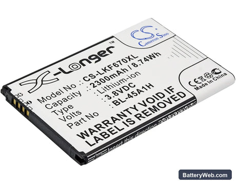LG K10 Replacement Battery, 3.8V, 2300mAh, Li-ion 1