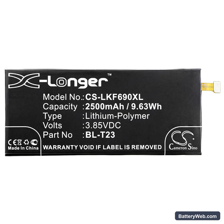 LG X Cam Replacement Battery, 3.85V, 2500mAh, Li-Polymer 3
