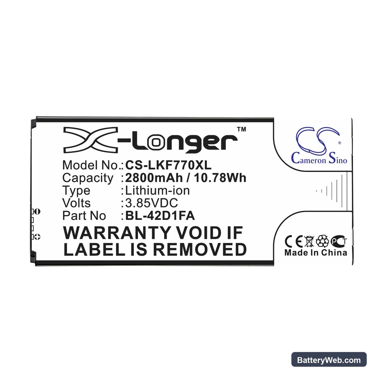 LG G5 Mini Replacement Battery, 3.85V, 2800mAh, Li-ion 3