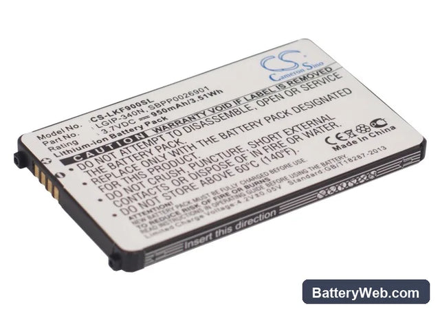 Virgin Mobile 101 Replacement Battery, 3.7V, 950mAh, Li-ion 1