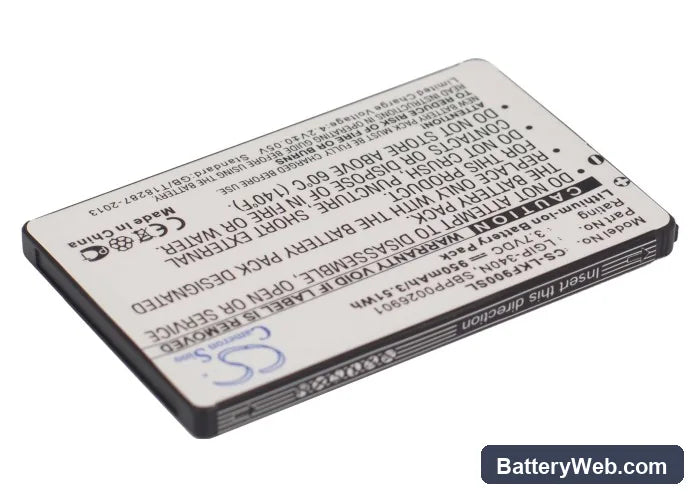 Virgin Mobile 101 Replacement Battery, 3.7V, 950mAh, Li-ion 2