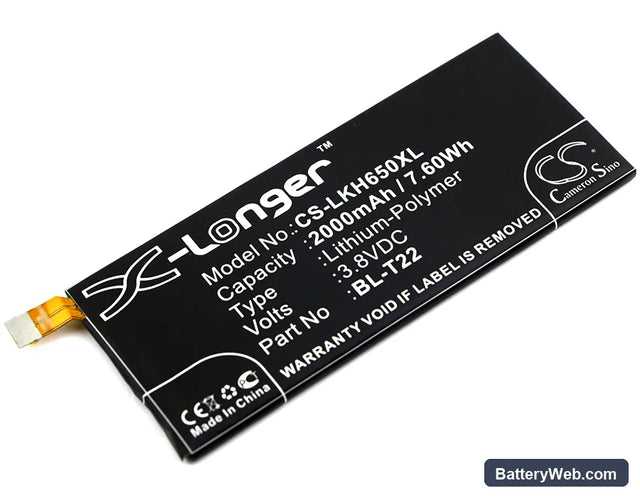 LG H650 Replacement Battery, 3.8V, 2000mAh, Li-Polymer 1