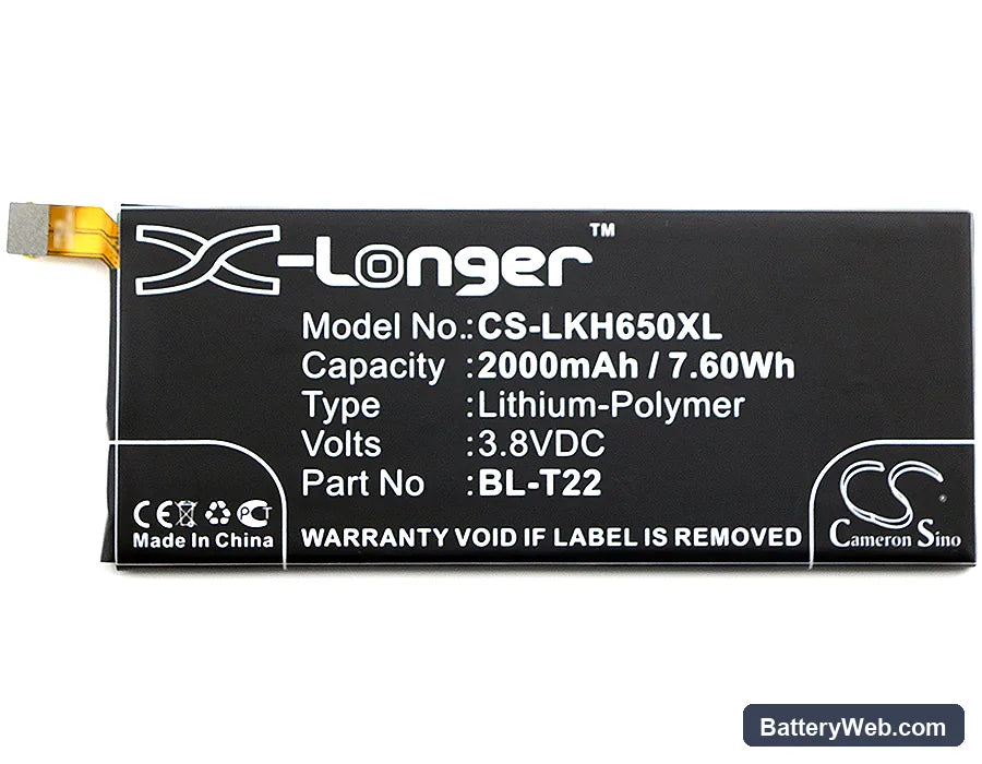 LG H650 Replacement Battery, 3.8V, 2000mAh, Li-Polymer 3