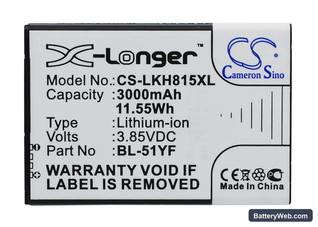 LG G4 Replacement Battery, 3.85V, 3000mAh, Li-ion 1